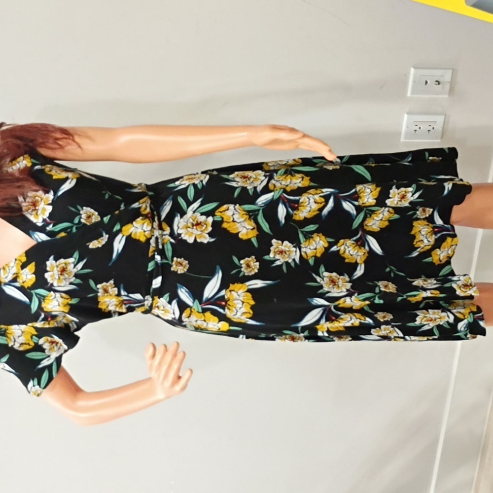 Sunny Girl Black and Yellow Floral Midi Dress